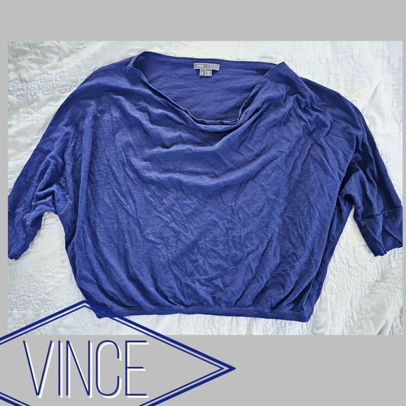 Vince Tops - Vince - Dolman Sleeve Navy Blue Cowl-Neck Top